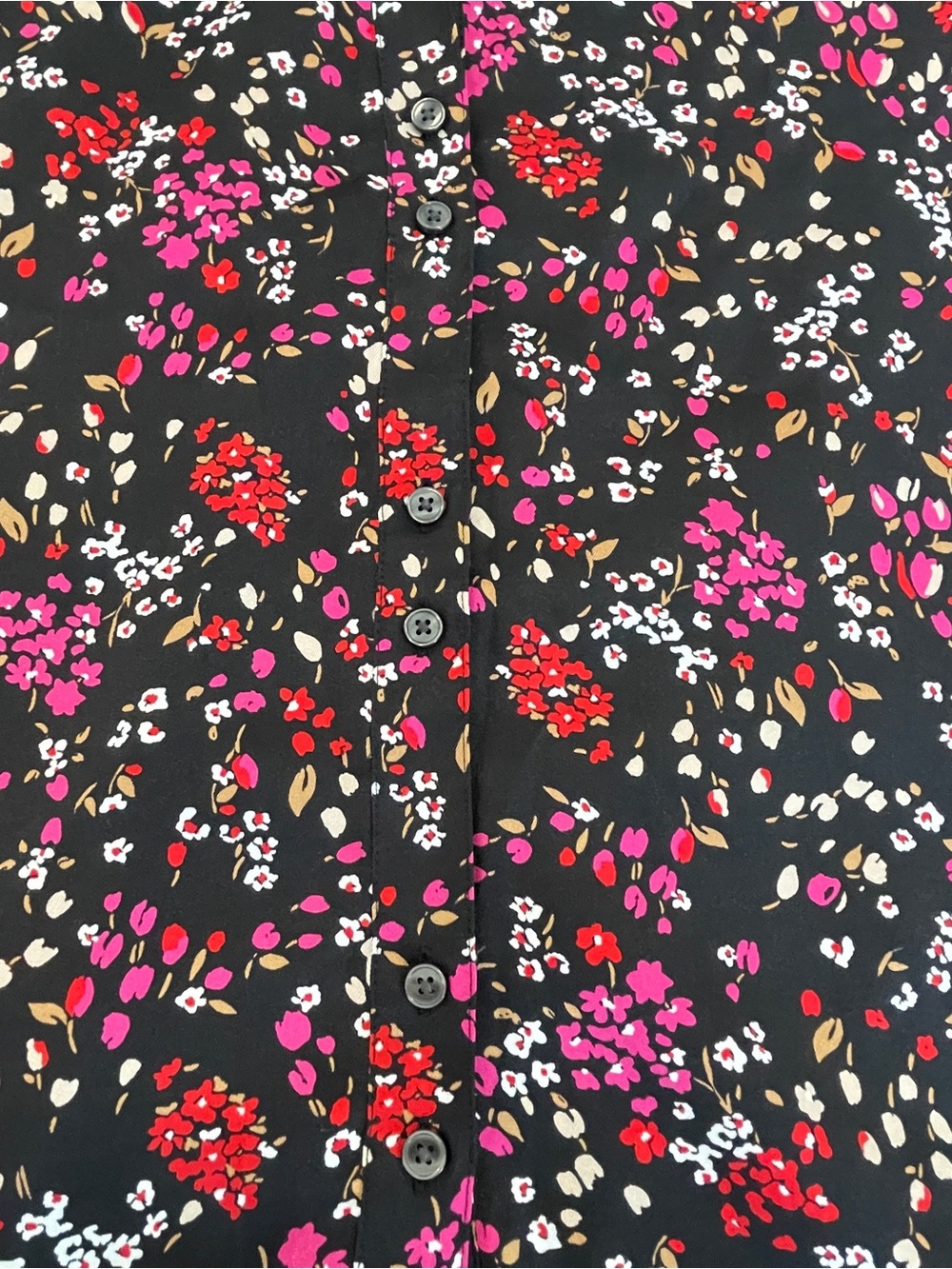 Ann Taylor Floral Blouse Long Sleeve Black Pink Red Size L